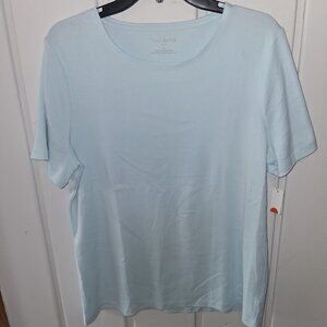 Talbots Round Neck Cotton Short Sleeve Tee Shirt NWT Sz XL Light Blue